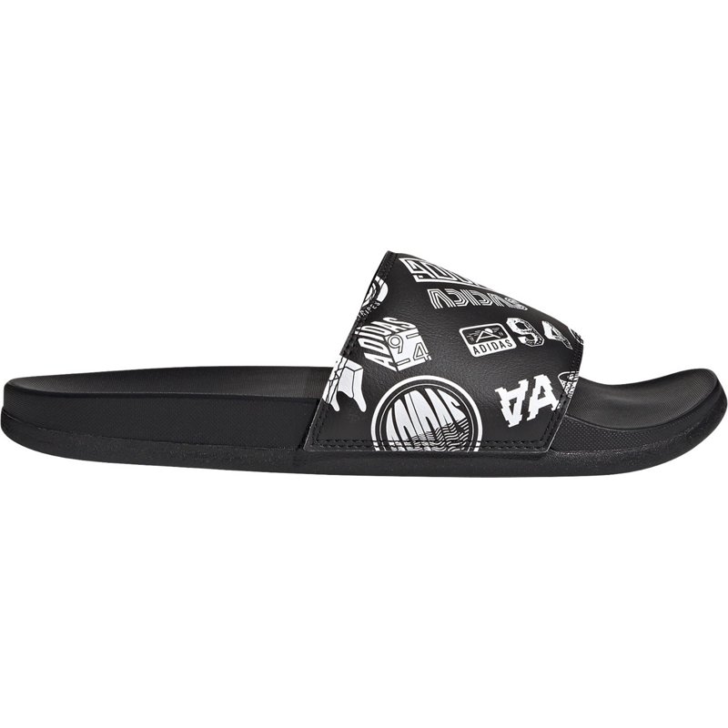 adidas Men's Adilette Comfort Print Sport Slides Black/Black/White, 09 / 10 - Soccer Slides at Academy Sports product image