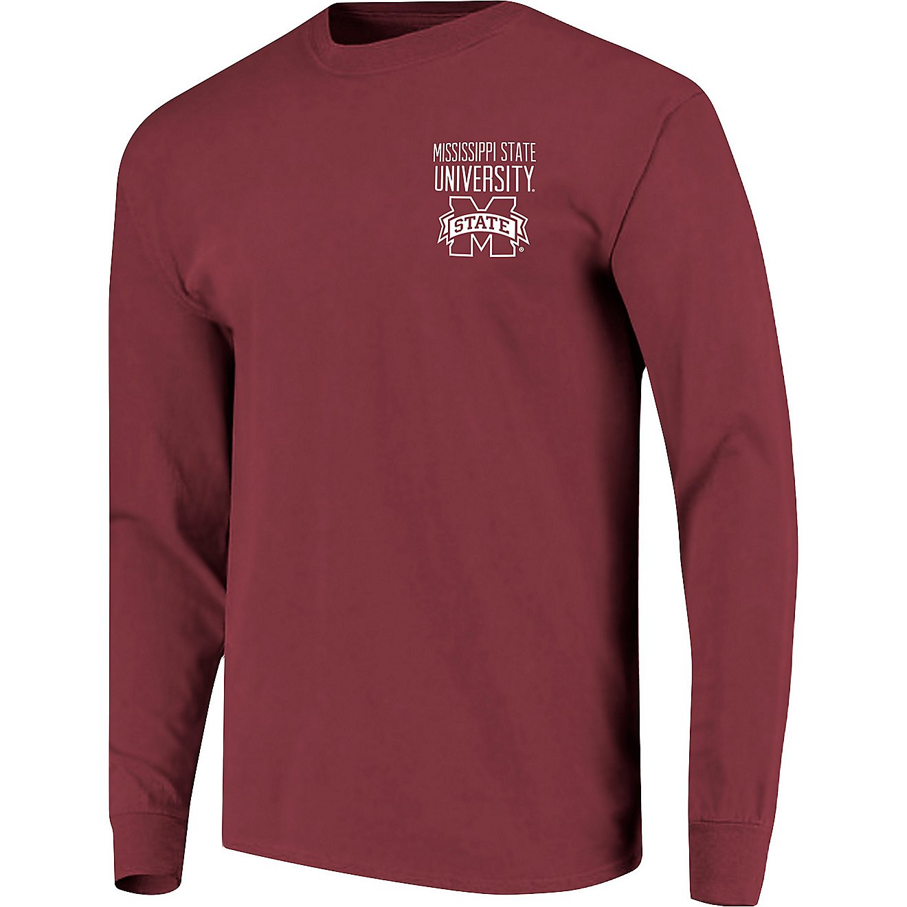 Image One Men's Mississippi State University Comfort Color Building Stripe Long Sleeve T-shirt                                   - view number 3