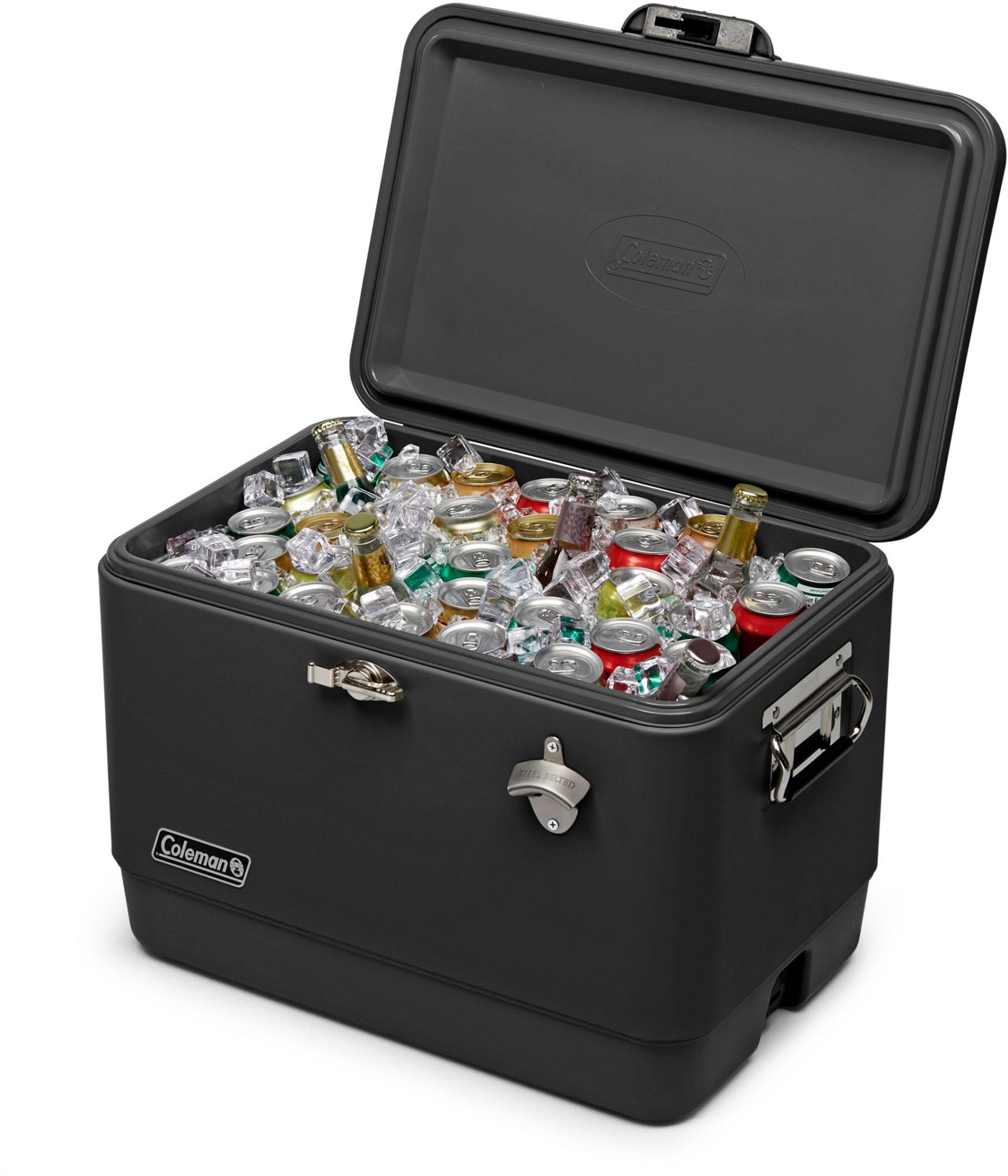 Coleman Reunion 54 Quart 85 Can Ice Chest Stainless Steel Belted Matte Cooler for Backyard Tailgates and Birthday Parties, Midnight