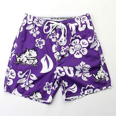 Wes and Willy Men's Texas Christian University Vintage Floral Swim Trunks                                                       