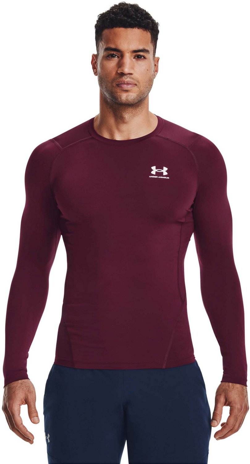 Under Armour Mens HeatGear Compression Long-Sleeve T-Shirt Maroon 609/White X-Large