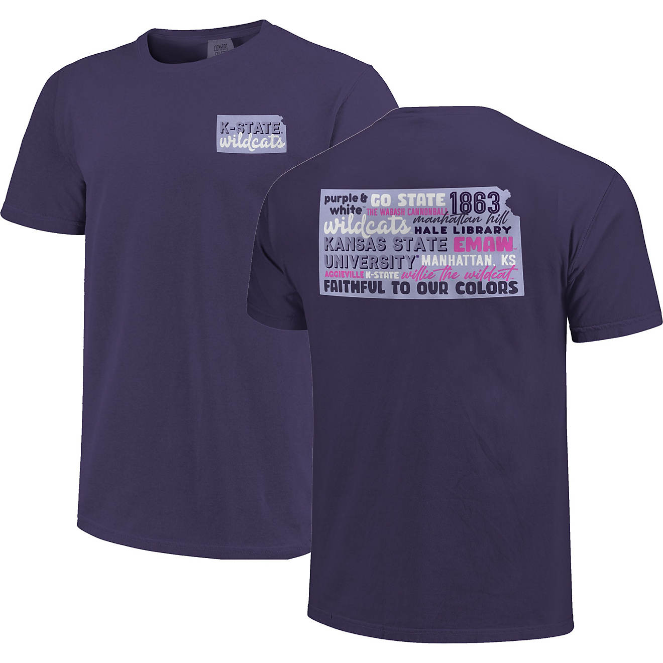 Image One Women's Kansas State University Comfort Color All Type State Short Sleeve T-shirt                                      - view number 1