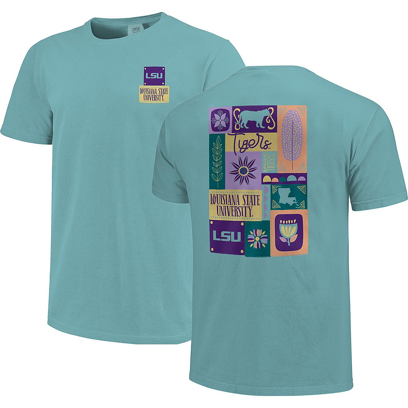 Image One Women's Louisiana State University Comfort Color Spring Blocks Short Sleeve T-shirt                                    - view number 1