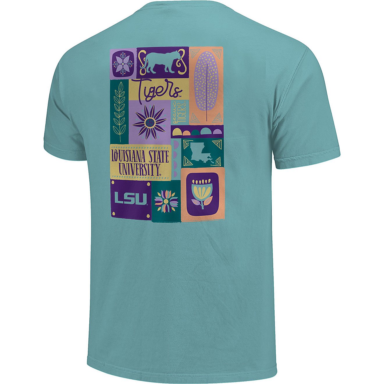 Image One Women's Louisiana State University Comfort Color Spring Blocks Short Sleeve T-shirt                                    - view number 2