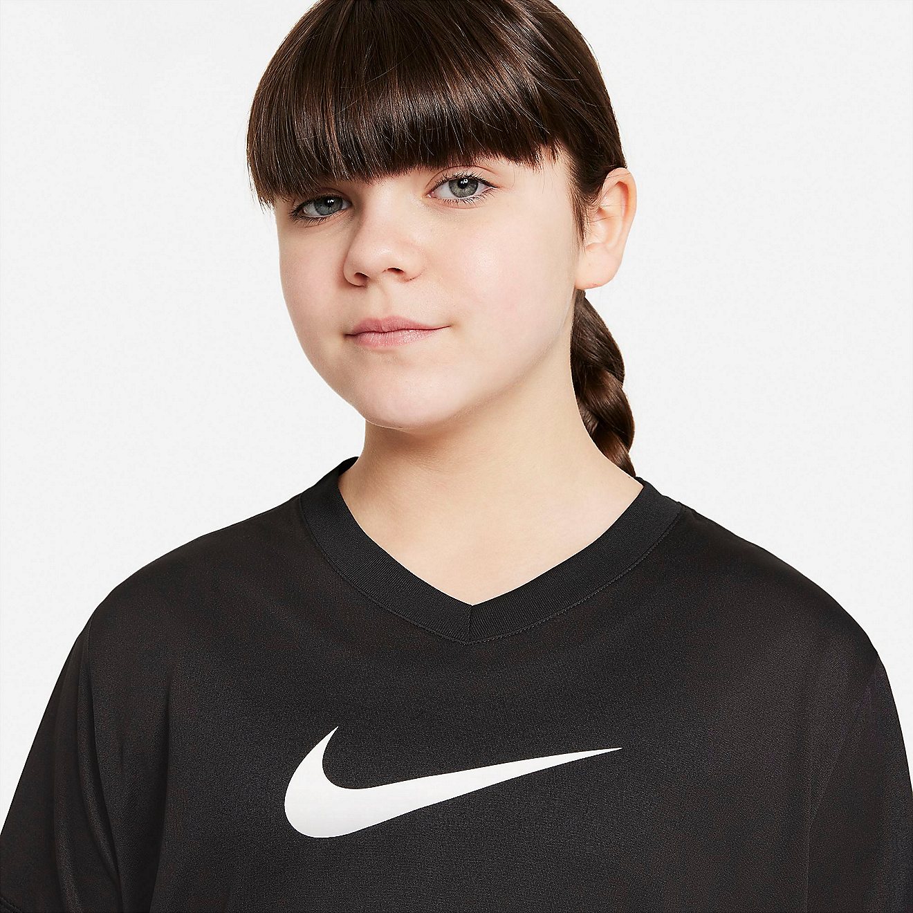 Nike Girls' Dri-FIT Leg Extended Size Graphic V-neck Training T-shirt                                                            - view number 5