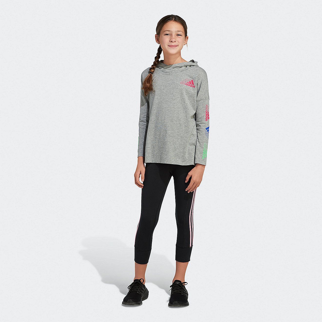 Adidas Girls' Hooded Long Sleeve Graphic T-Shirt                                                                                 - view number 1