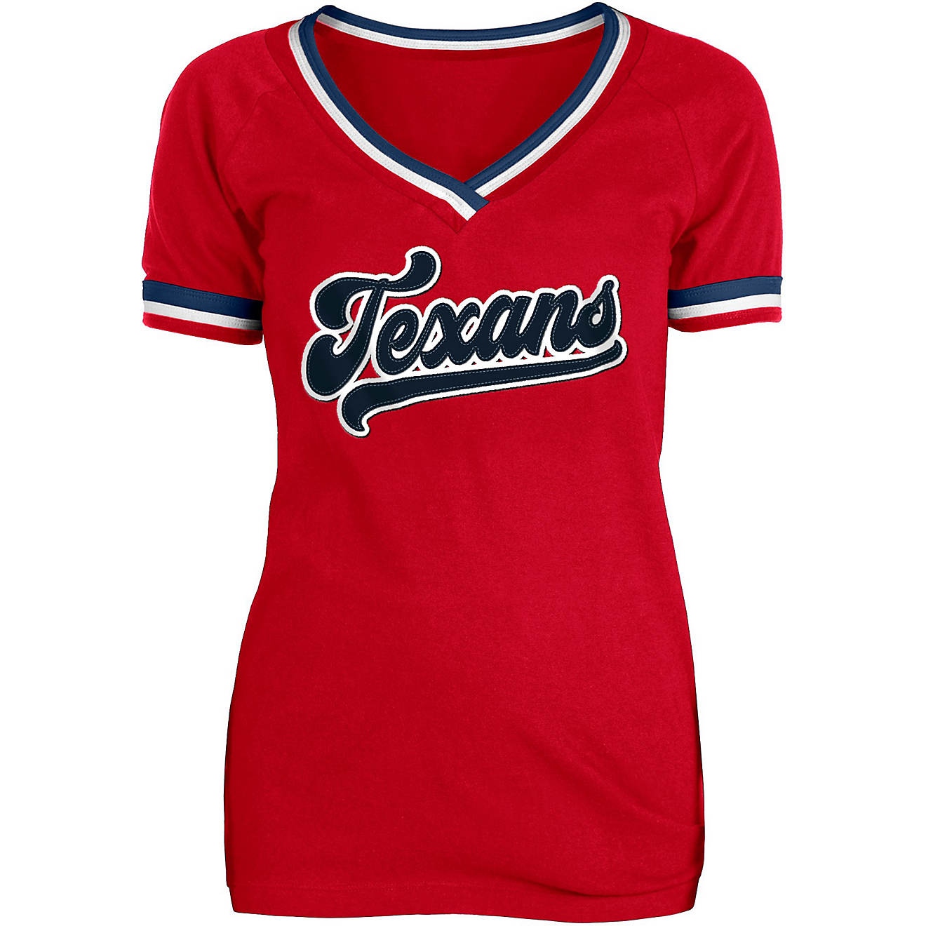 New Era Women's Houston Texans Brushed Cotton Raglan Contrast Binding V-Neck T-Shirt                                             - view number 1