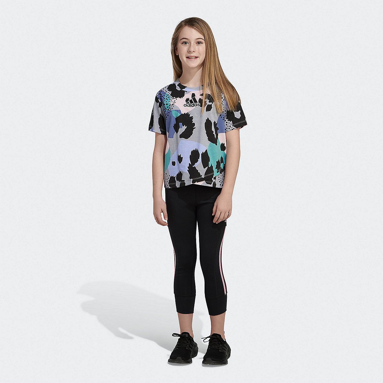 adidas Girls' Allover Print Crossover T-Shirt                                                                                    - view number 1