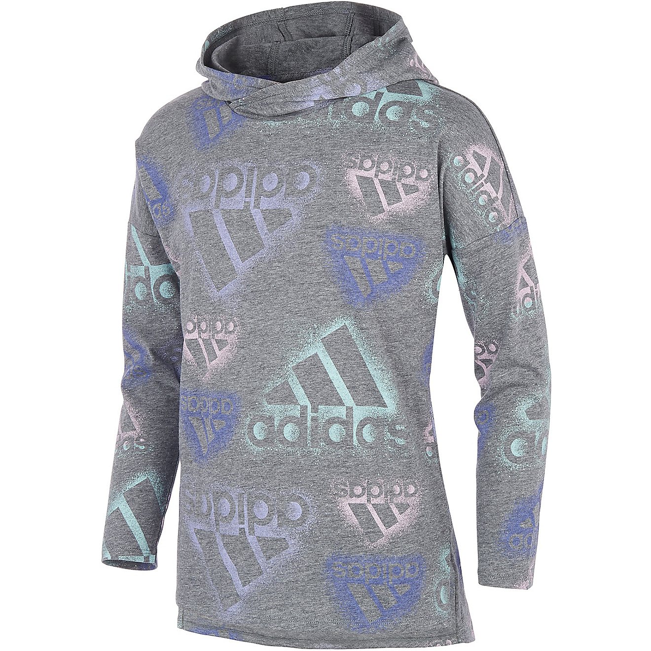 Adidas Girls' Allover Print Heather Hooded Long Sleeve Shirt                                                                     - view number 1