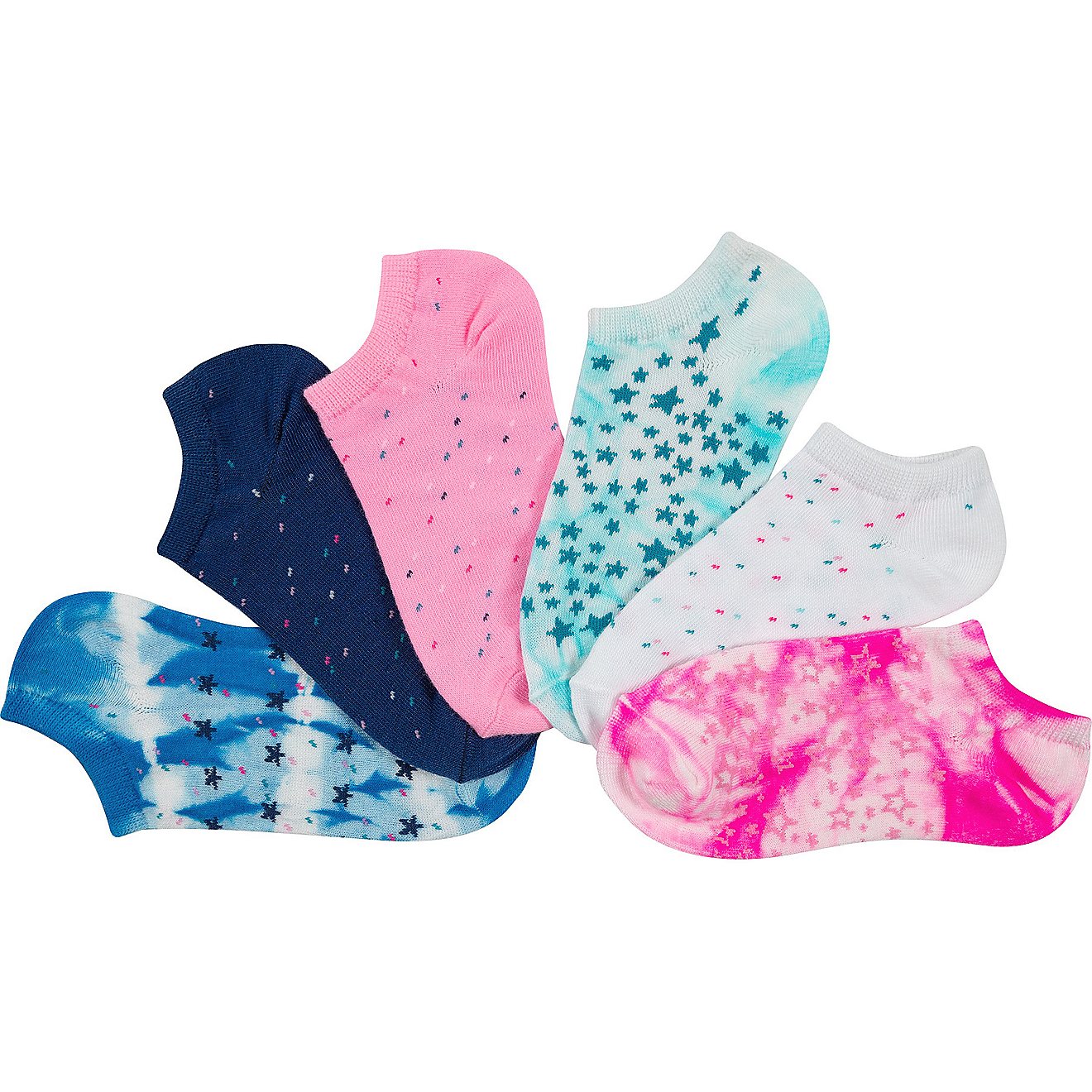 BCG Girls’ Tie-Dye Stars and Solids No Show Socks 6 Pack                                                                       - view number 1