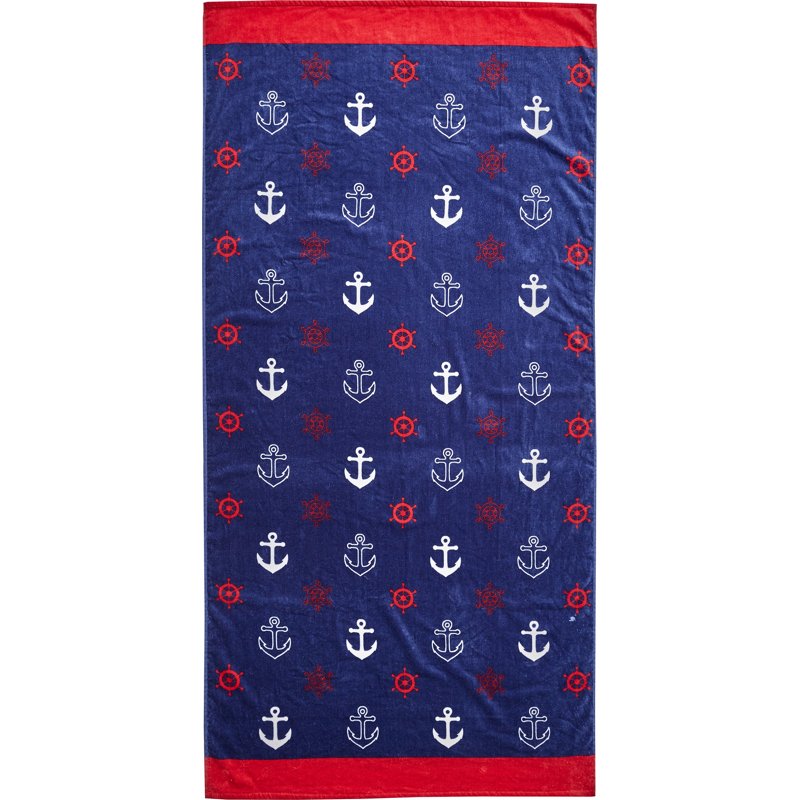 O'rageous Nautical 36 in x 72 in Beach Towel Navy Blue Beach Towels