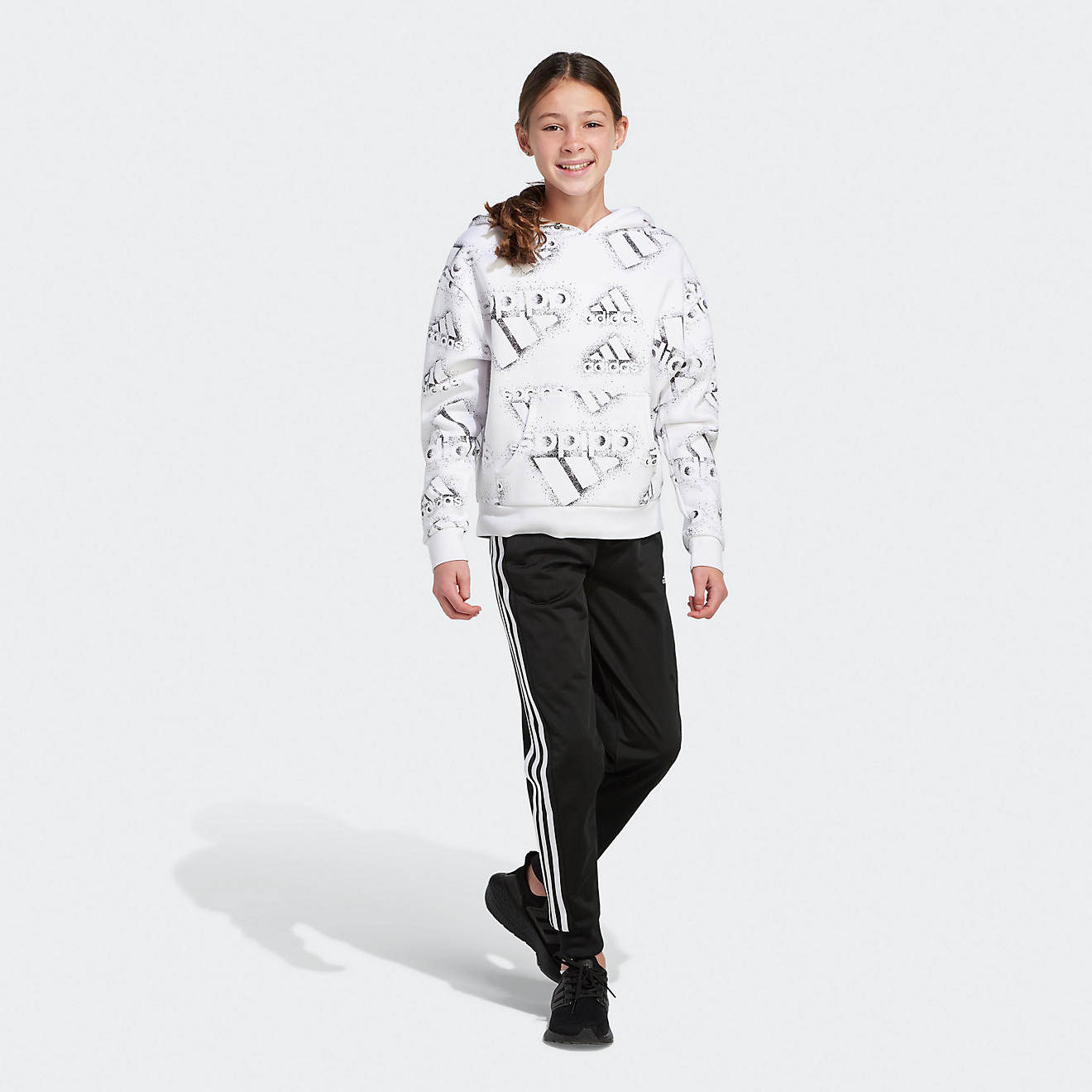 adidas Girls' Allover Print Logo Fleece Hoodie                                                                                   - view number 1