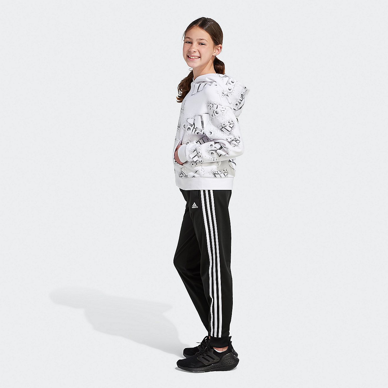 adidas Girls' Allover Print Logo Fleece Hoodie                                                                                   - view number 4