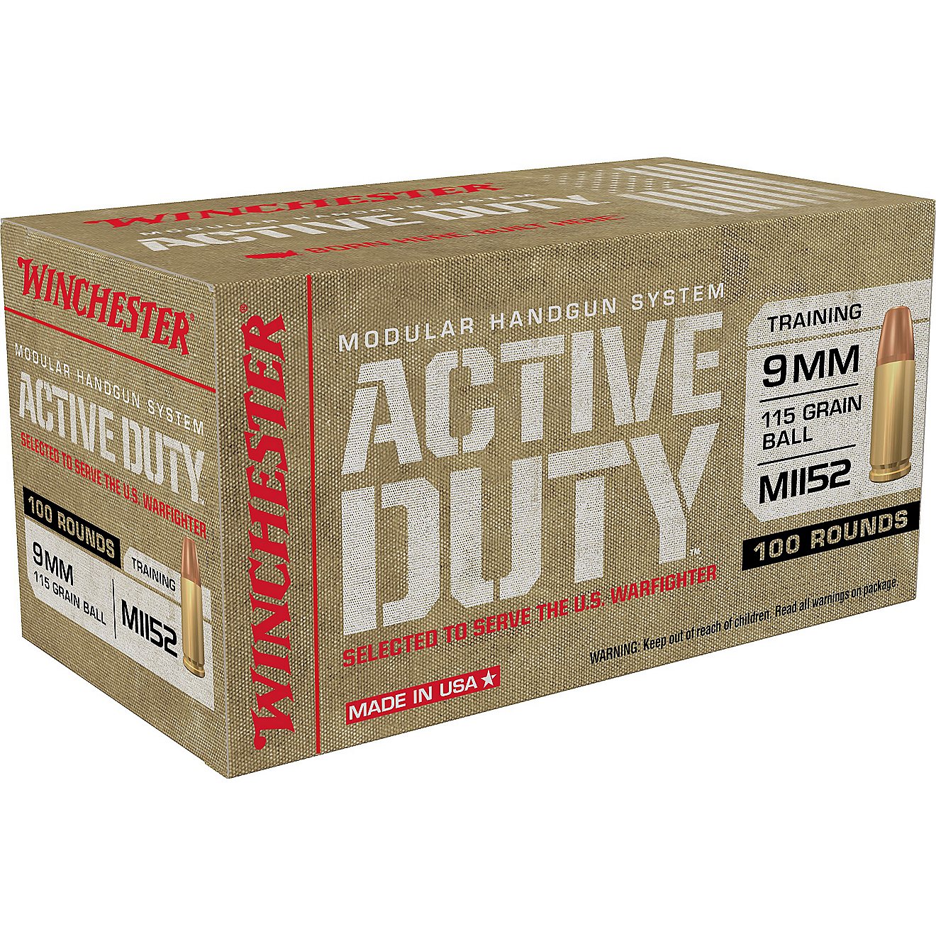 Winchester Active Duty 9m FMJ 115-Grain Ammunition - 100 Rounds                                                                  - view number 1