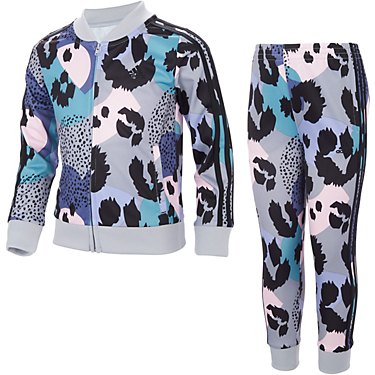 adidas Girls' Zip Front Printed Tricot Jacket and Joggers Set