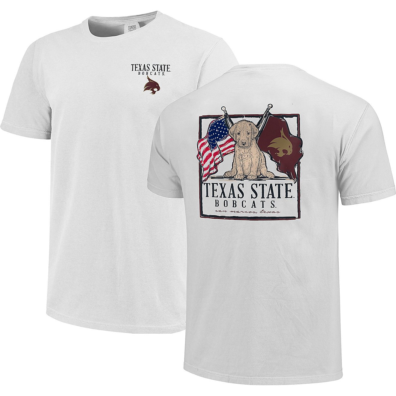 Image One Women's Texas State University Comfort Color Double Flag Puppy Short Sleeve T-shirt                                    - view number 1