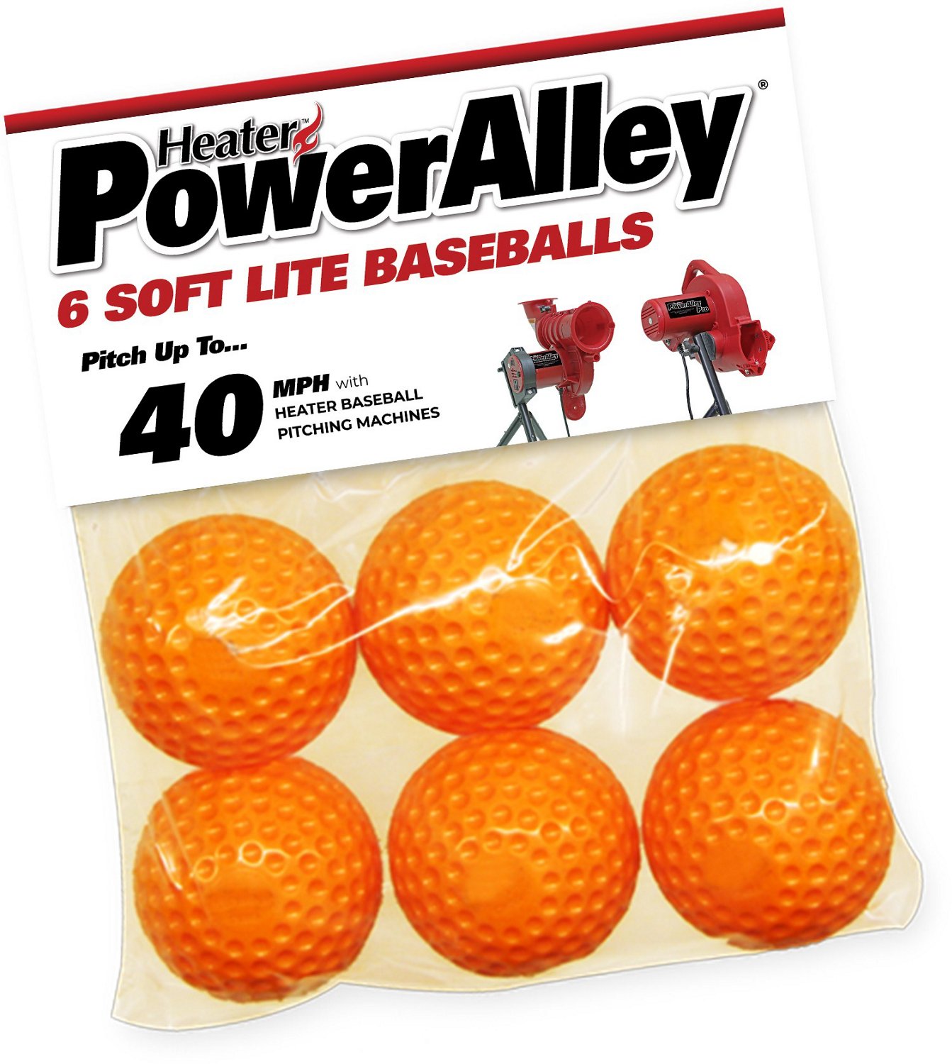 Heater Sports PowerAlley Lite Baseballs, Pitching Machine Balls, 1/2 Weight of Baseball, 9&rdquo; Diameter &ndash; 40MPH Speed Simulation, Optic Orange, Pack of 6