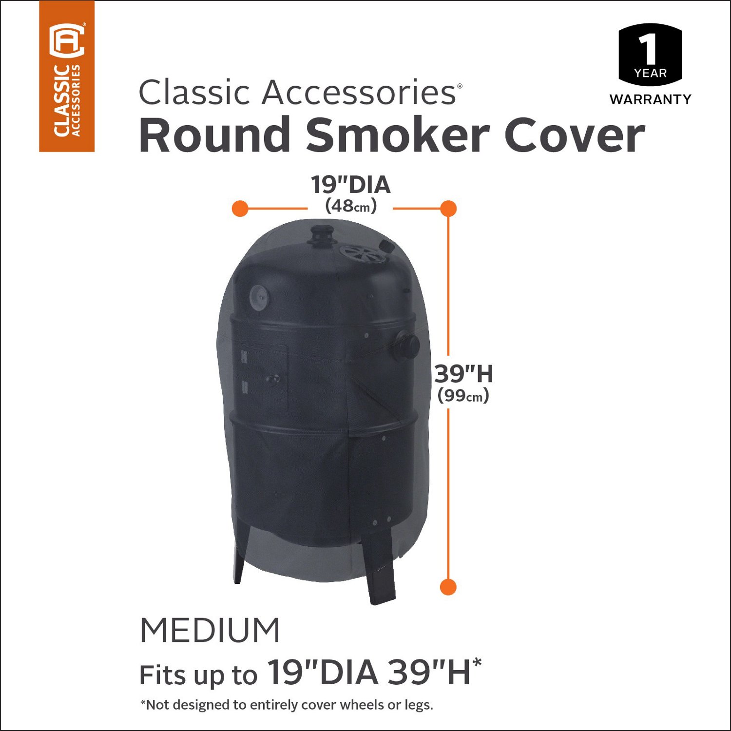 Classic Accessories WaterResistant 19 in Round Smoker Grill Cover