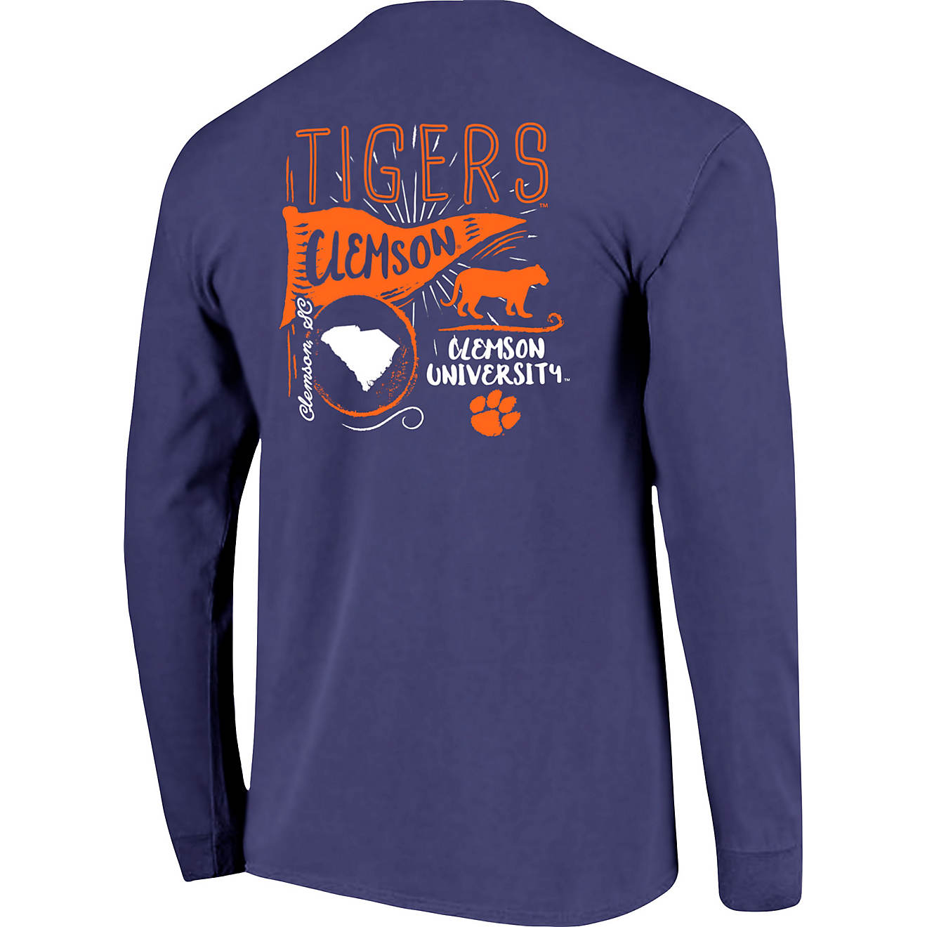 Image One Women's Clemson University Comfort Color Hand Drawn Flag Long Sleeve T-shirt                                           - view number 1