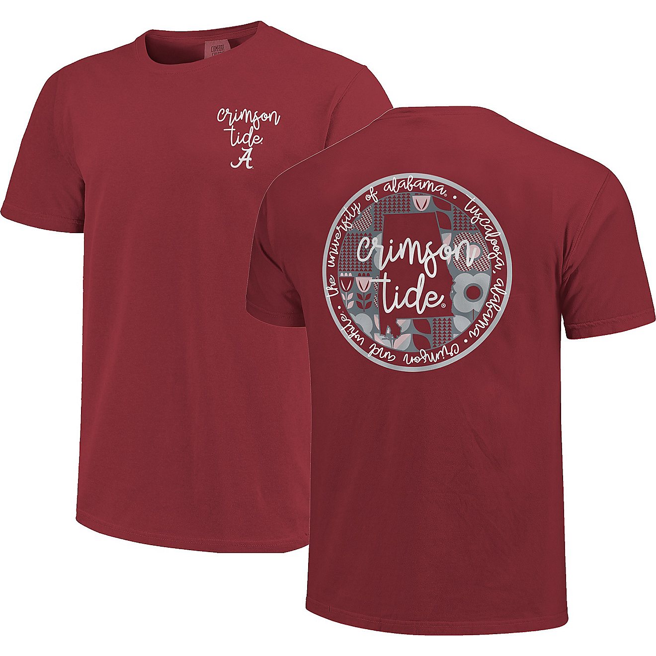 Image One Men's University Of Alabama Comfort Color Circle Pattern State Script T-Shirt                                          - view number 3