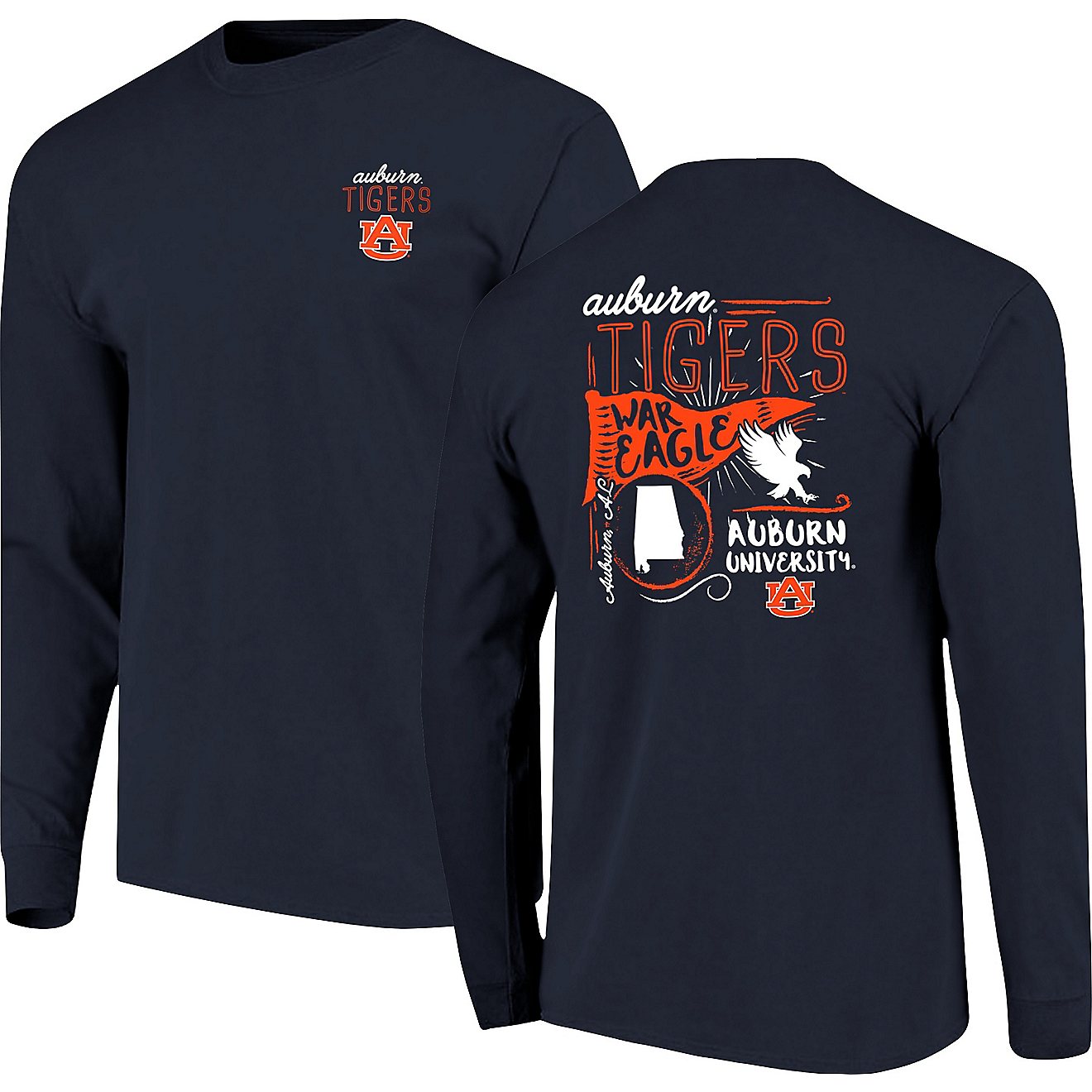 Image One Women's Auburn University Comfort Color Hand Drawn Flag Long Sleeve T-shirt                                            - view number 3
