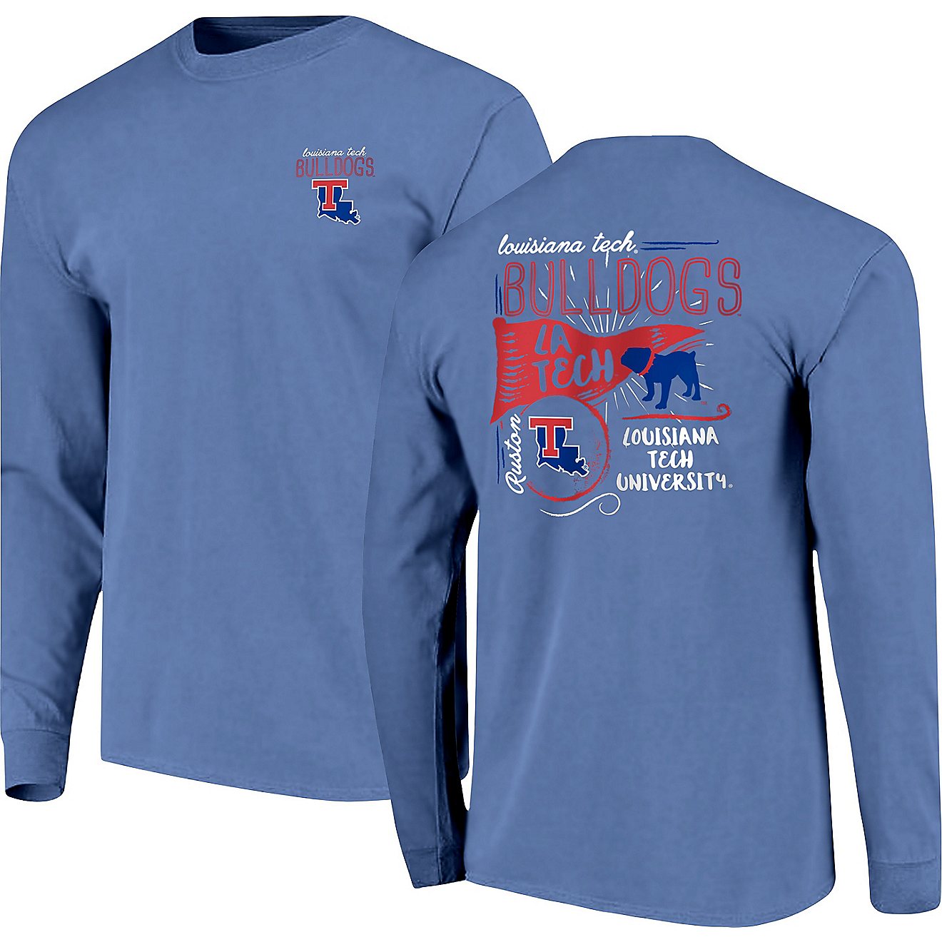 Image One Women's Louisiana Tech University Comfort Color Hand Drawn Flag Long Sleeve T-shirt                                    - view number 3
