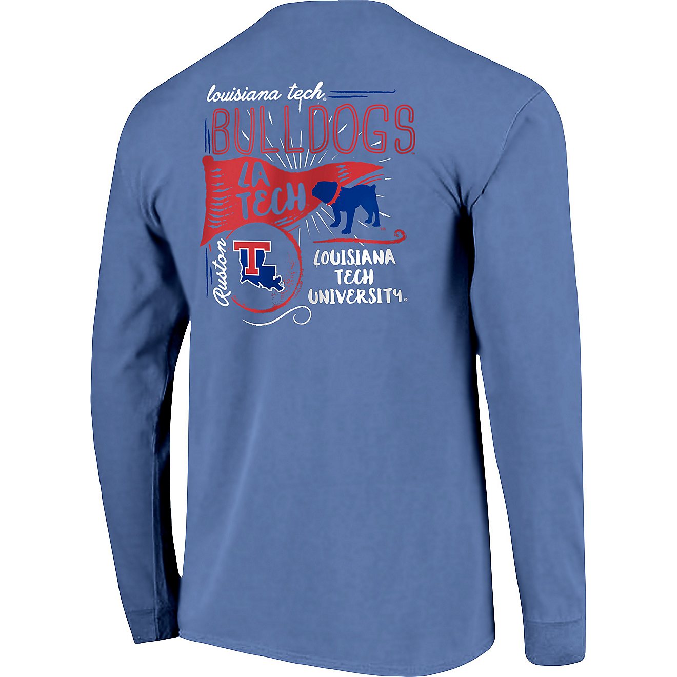 Image One Women's Louisiana Tech University Comfort Color Hand Drawn Flag Long Sleeve T-shirt                                    - view number 1