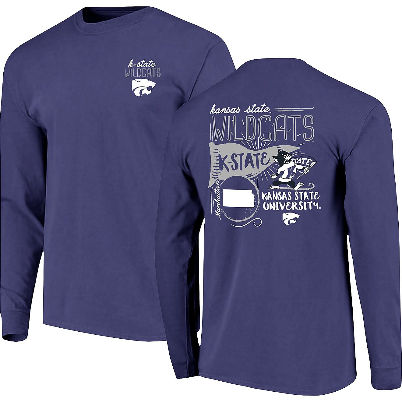 Image One Women's Kansas State University Comfort Color Hand Drawn Flag Long Sleeve T-shirt                                      - view number 3