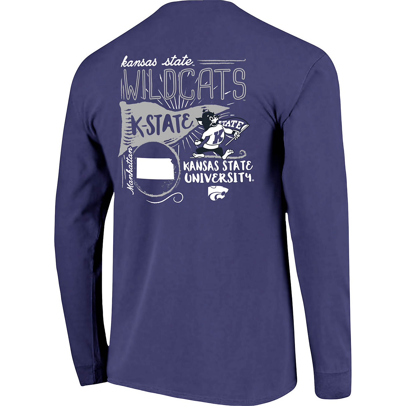 Image One Women's Kansas State University Comfort Color Hand Drawn Flag Long Sleeve T-shirt                                      - view number 1