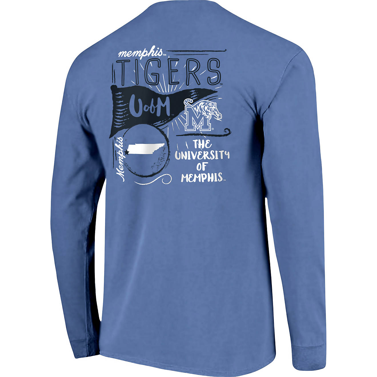 Image One Women's University of Memphis Comfort Color Hand Drawn Flag Long Sleeve T-shirt                                        - view number 1