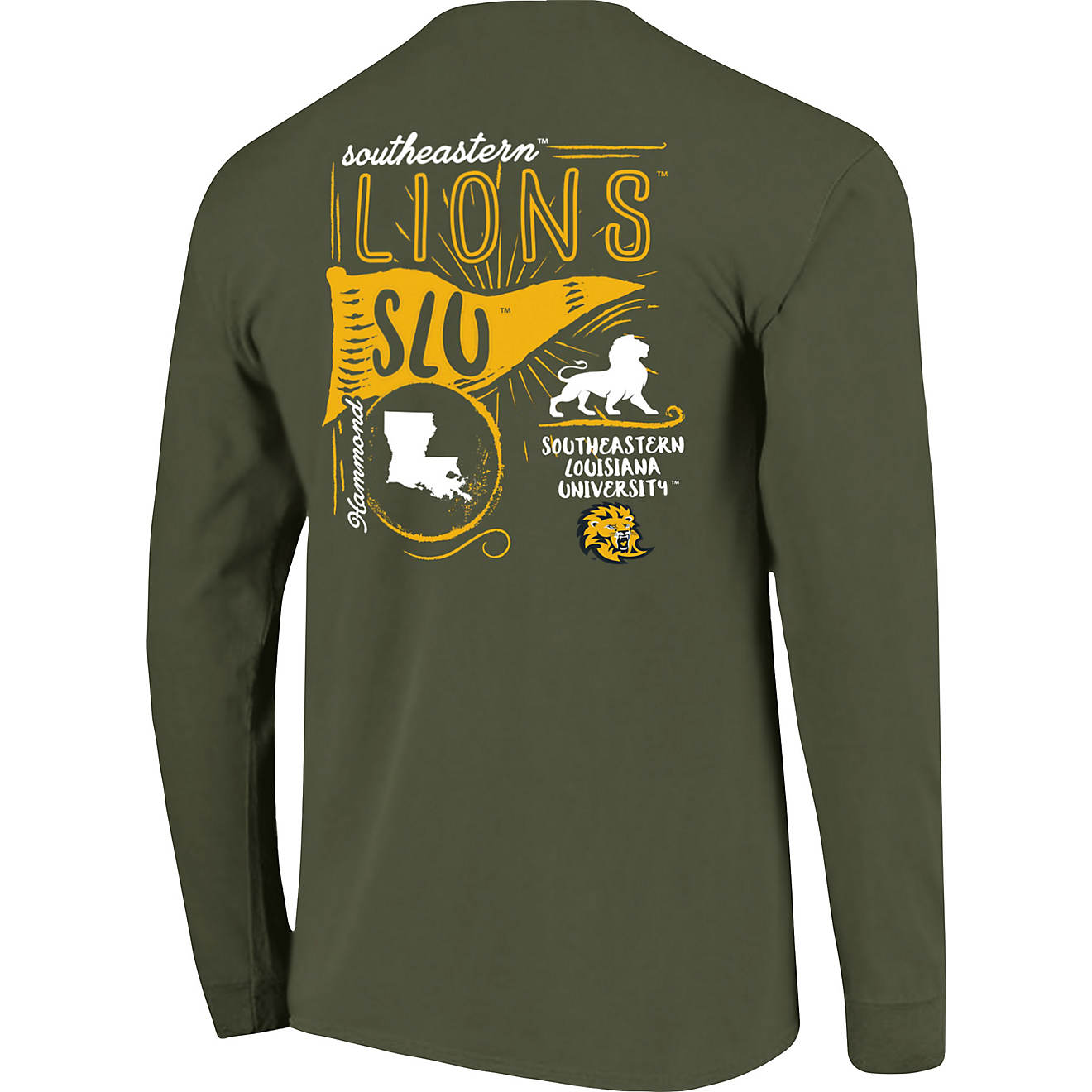Image One Women's University of Southeastern Louisiana Comfort Color Hand Drawn Flag Long Sleeve T-shirt                         - view number 1