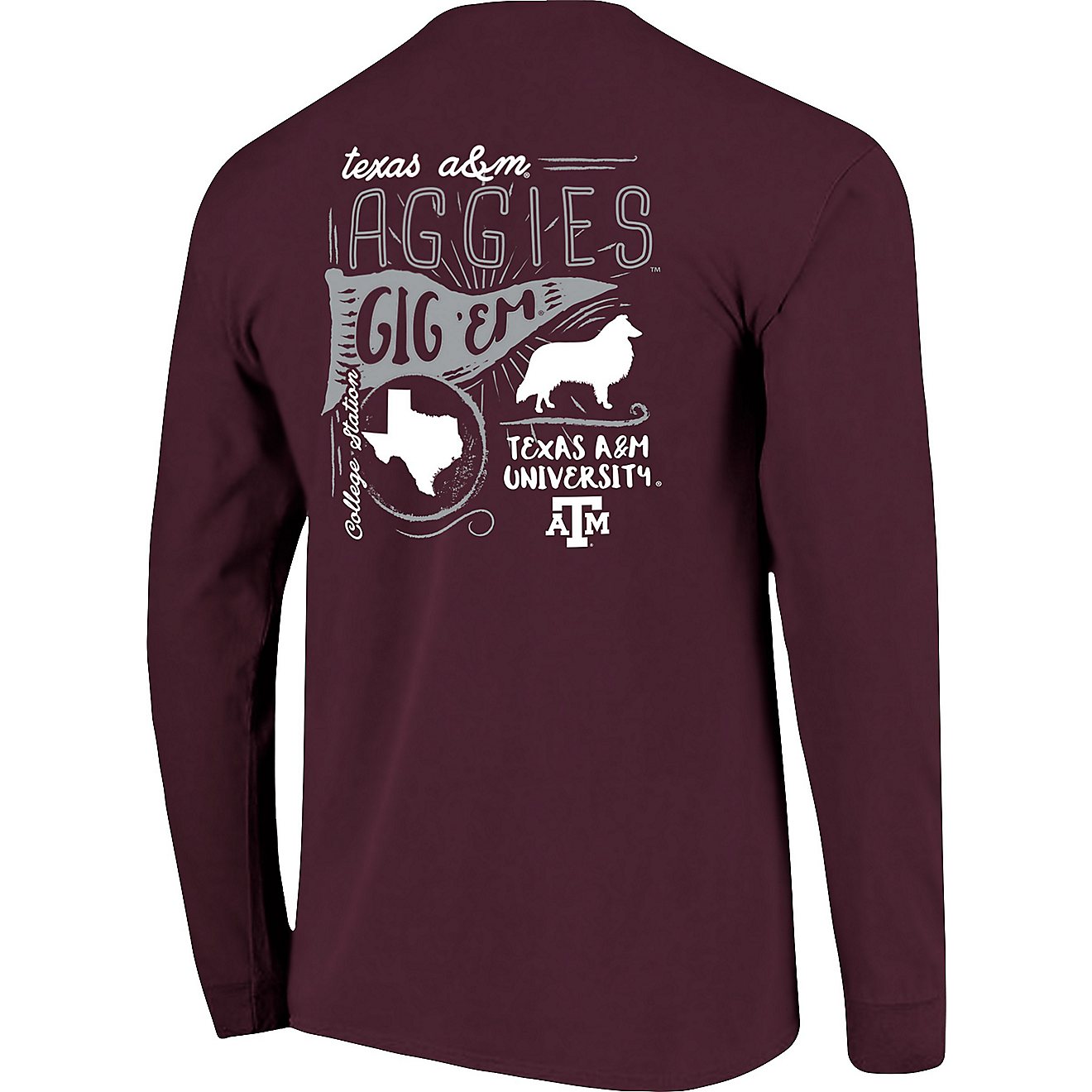 Image One Women's Texas A&M University Comfort Color Hand Drawn Flag Long Sleeve T-shirt                                         - view number 1
