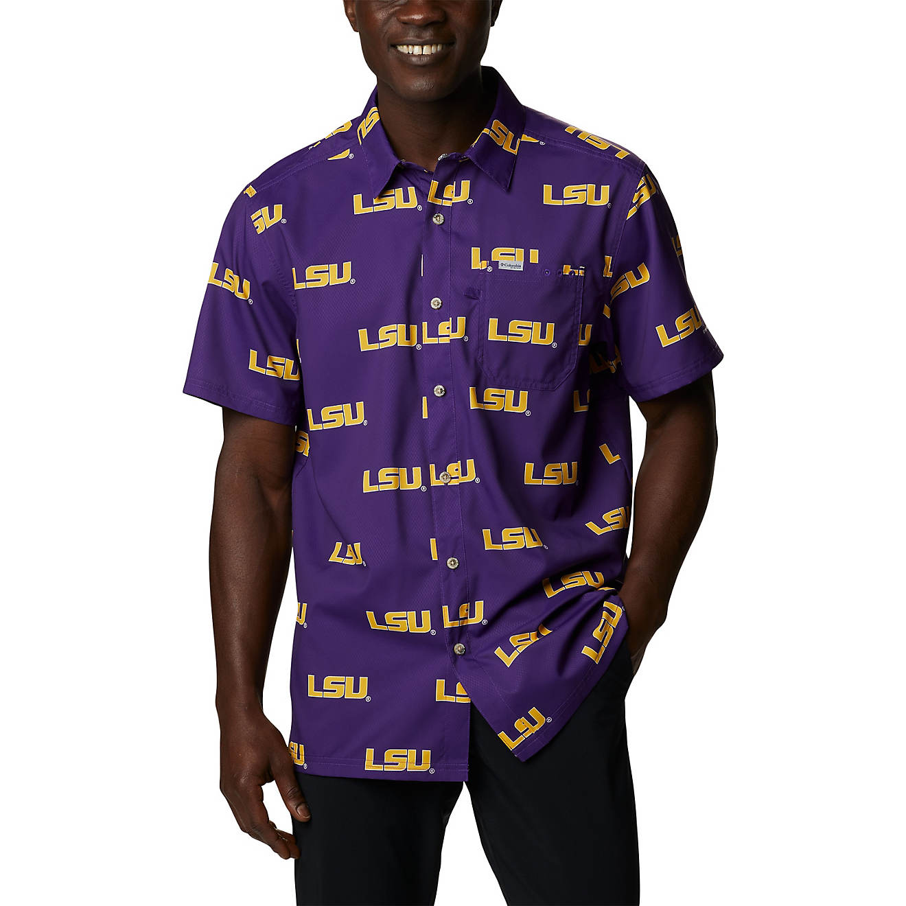 Columbia Sportswear Men's Louisiana State University CLG Super Slack Tide™ Logo Print Shirt                                    - view number 1