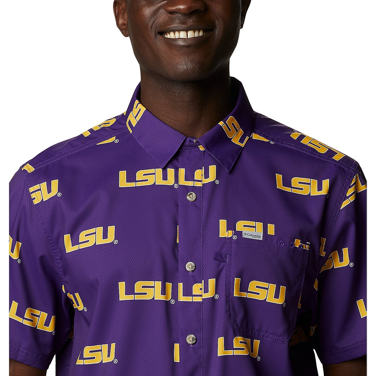 Columbia Sportswear Men's Louisiana State University CLG Super Slack Tide™ Logo Print Shirt                                    - view number 4