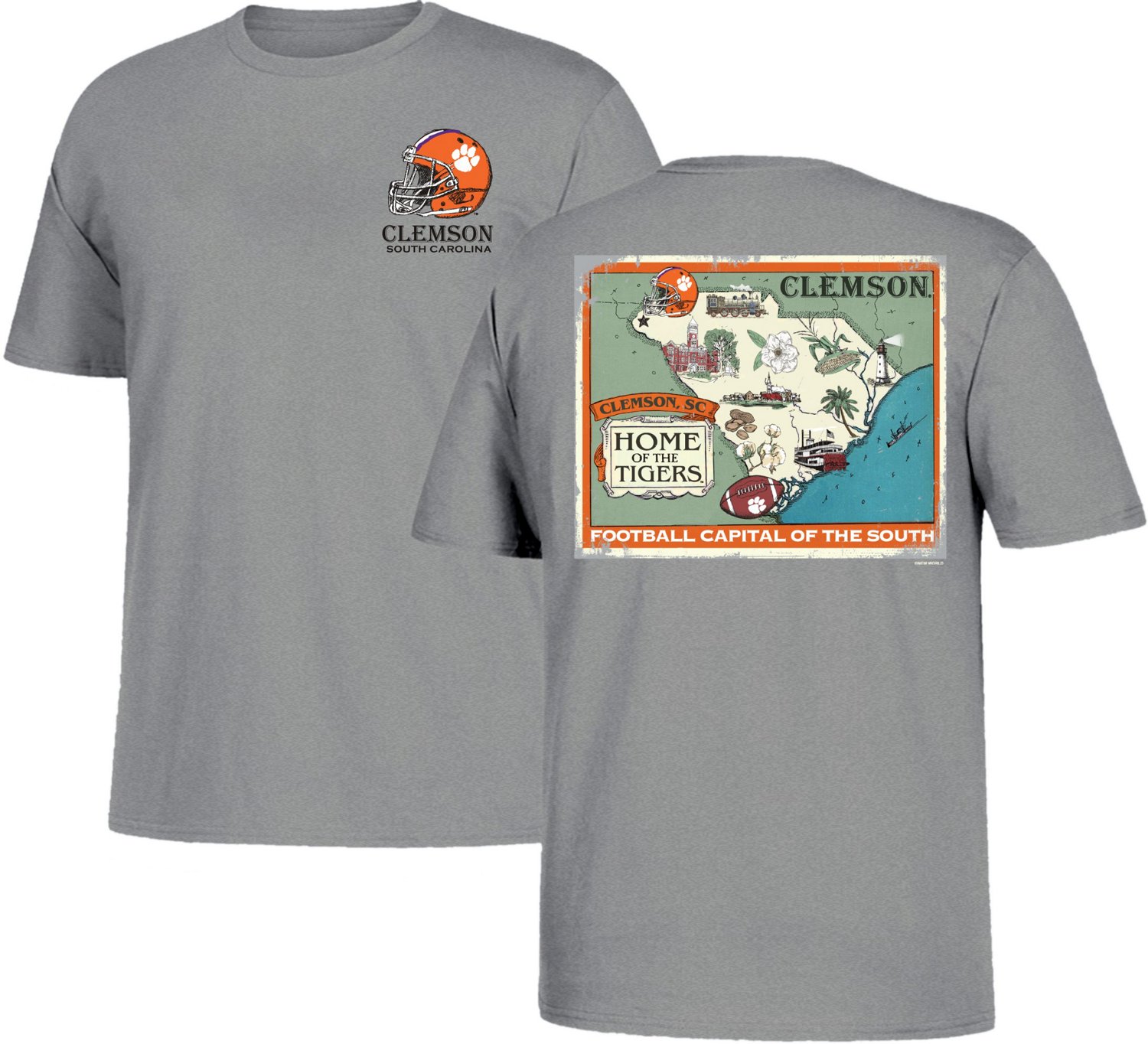 New World Graphics Men's Clemson University Vintage Map Tshirt Academy