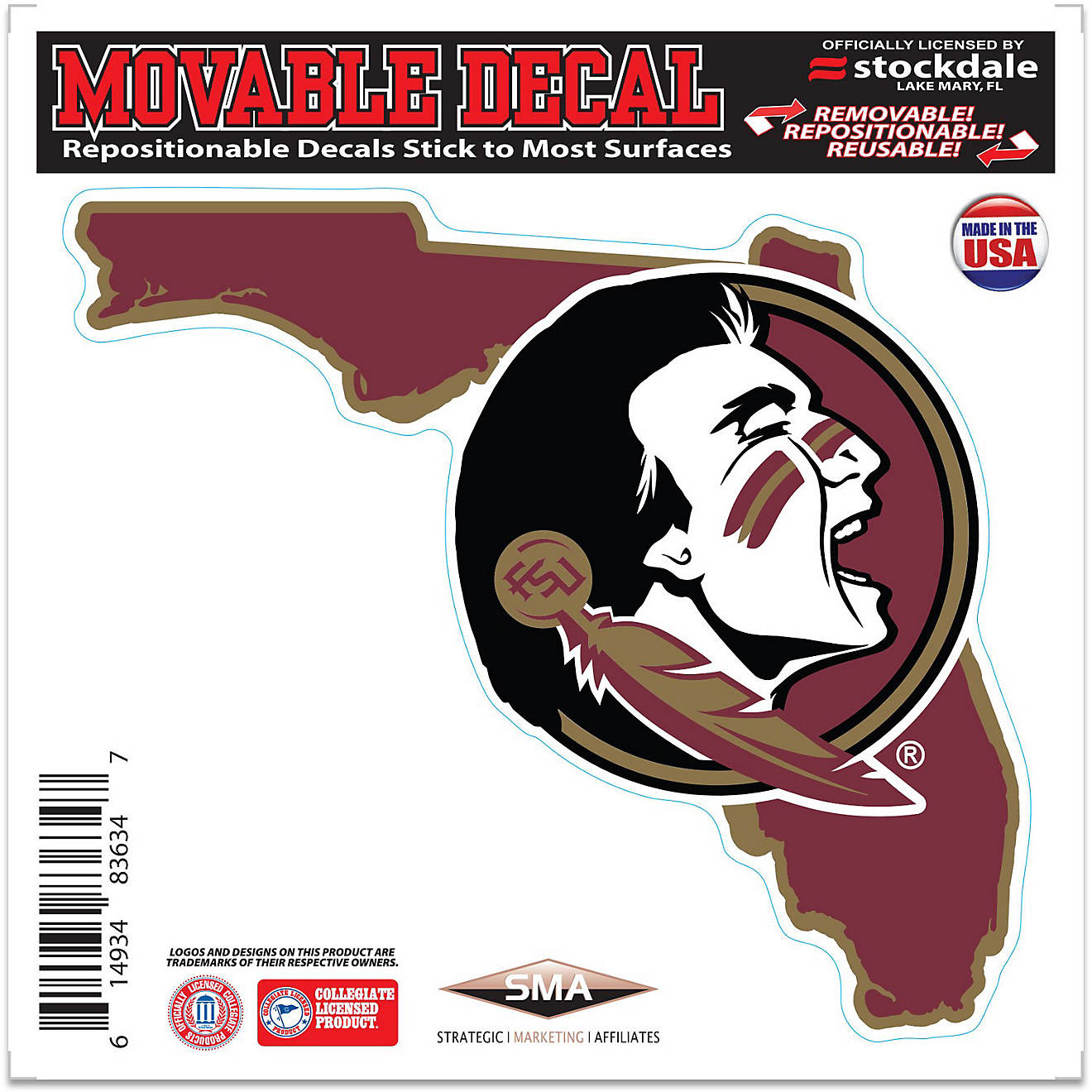 WinCraft Florida State University 6x6 State Decal                                                                                - view number 1