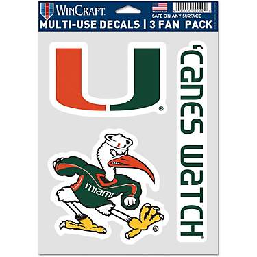WinCraft University of Miami Fan Decals 3-Pack                                                                                  