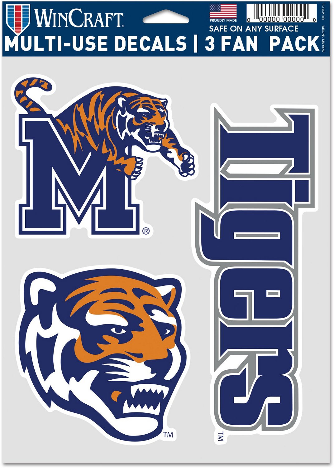 Memphis Tigers Decals 6" & smaller peel n stick easy use 