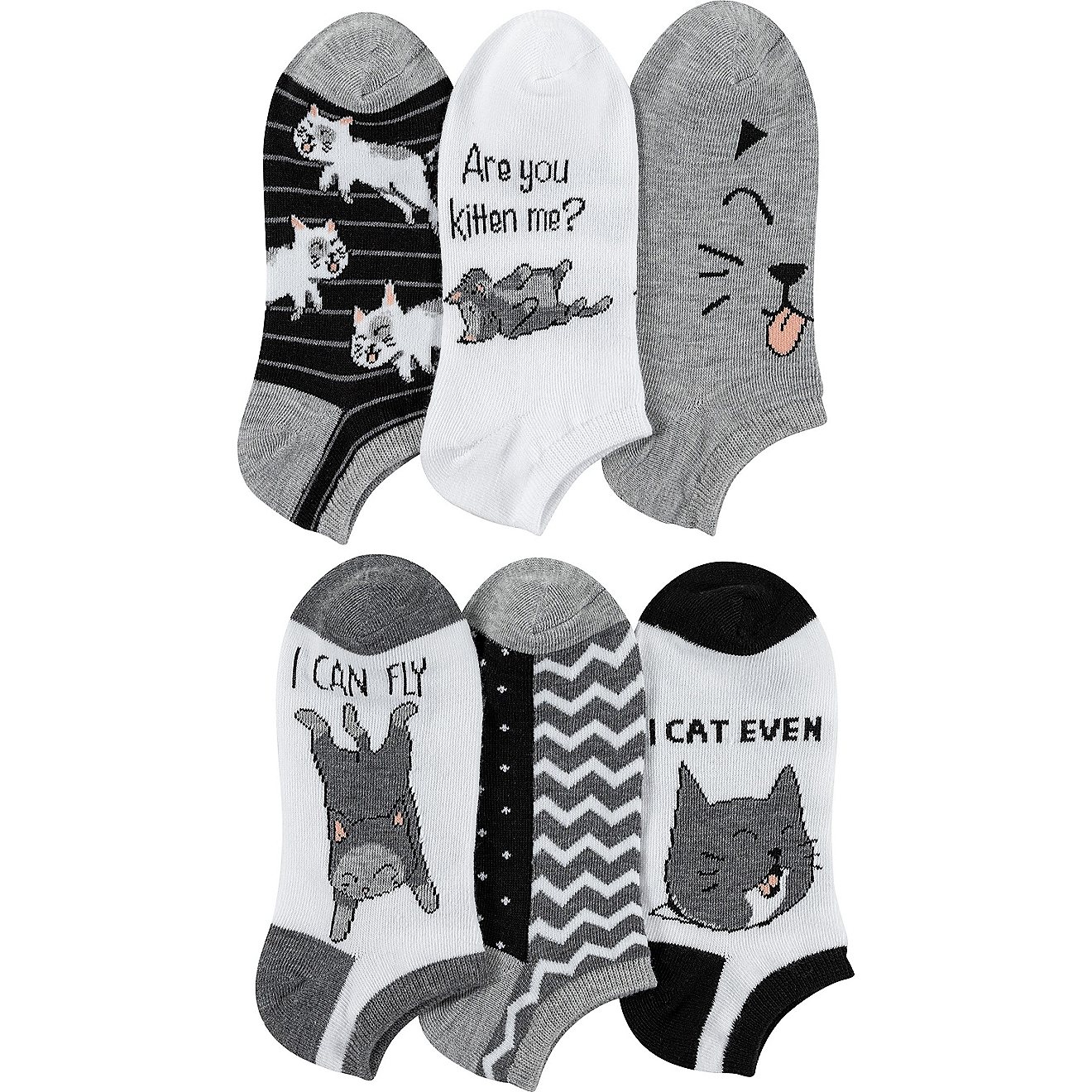 BCG Women’s Super Soft Are You Kitten Me No-Show Socks 6 Pack                                                                  - view number 1