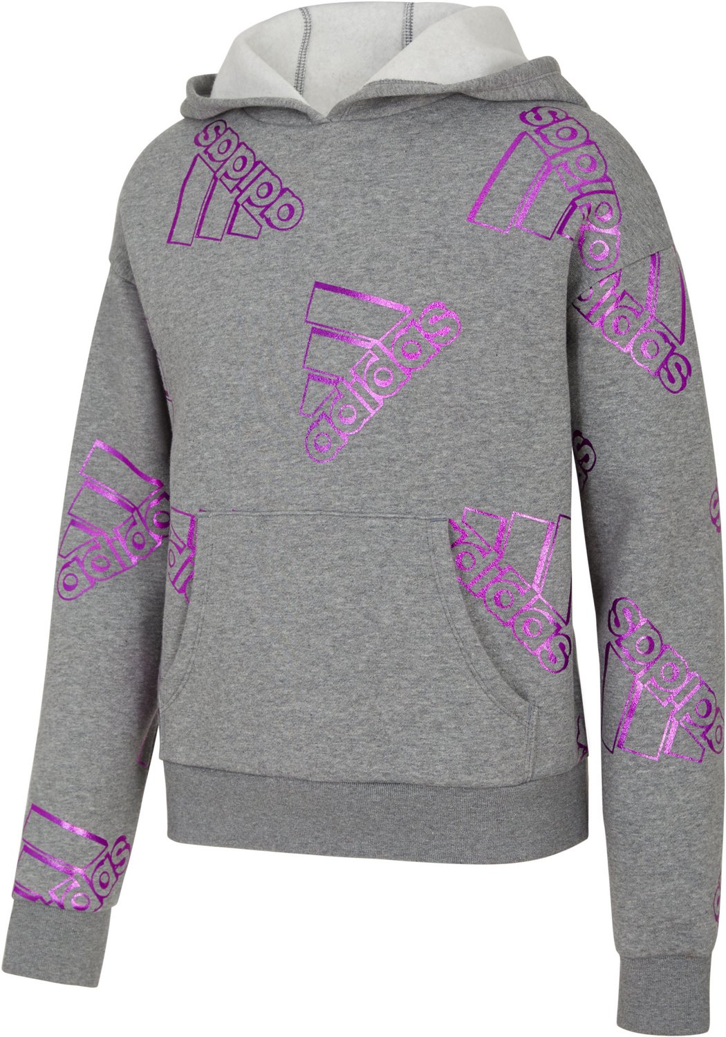 adidas Girls' Allover Print Foil Fleece Pullover Hoodie Academy