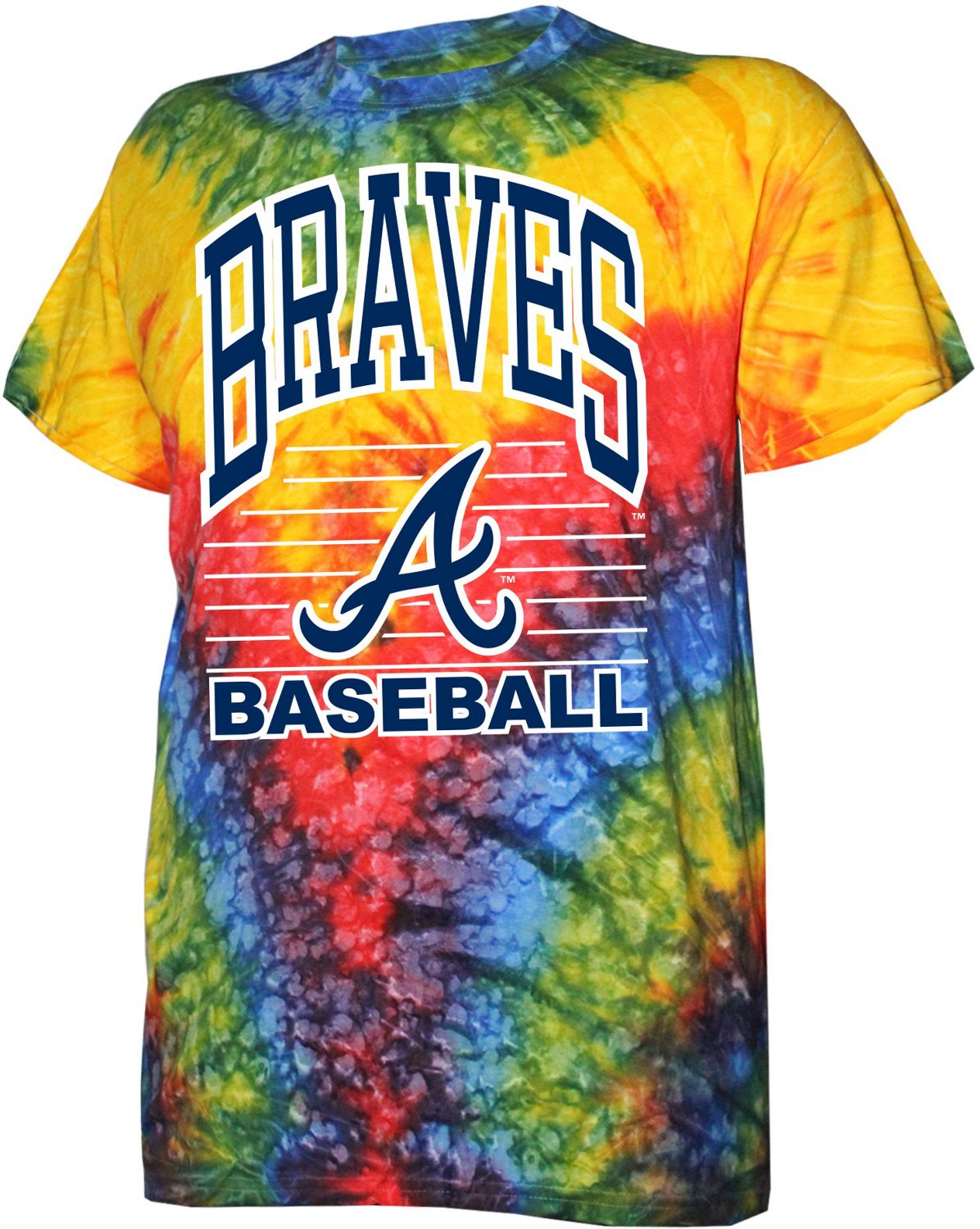 Stitches Men’s Atlanta Braves Rainbow Tie Dye Tshirt Academy