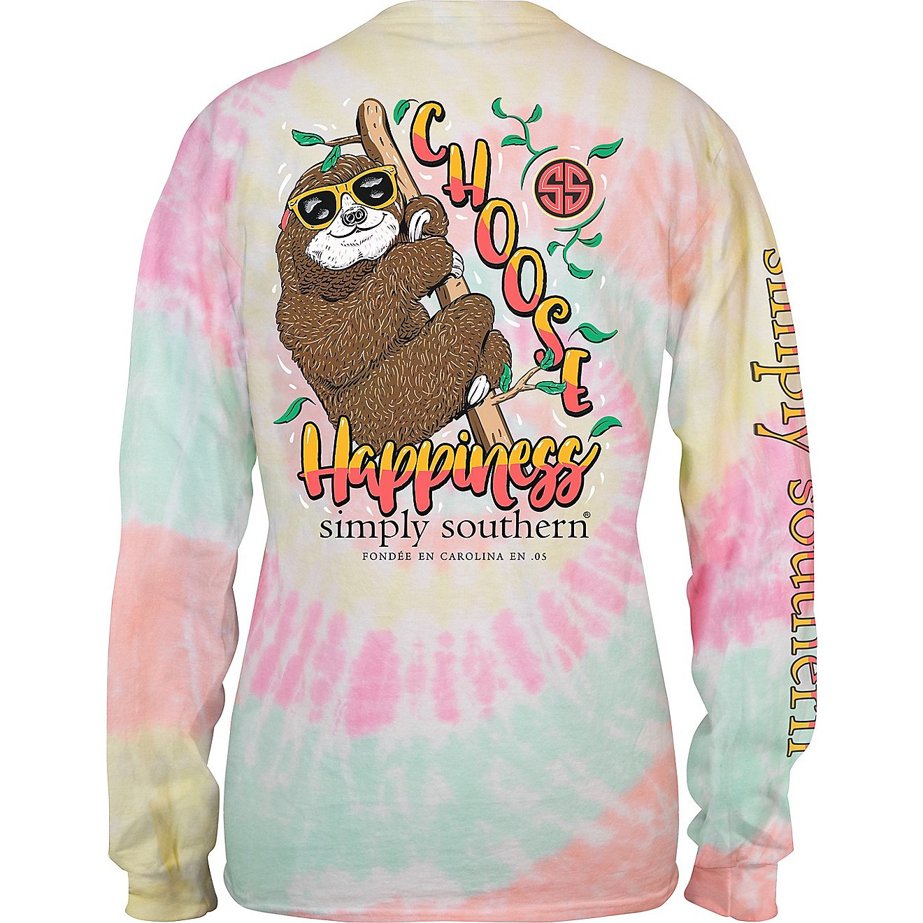 Simply Southern Women's Choose Happiness Sloth Long Sleeve T-Shirt                                                               - view number 2