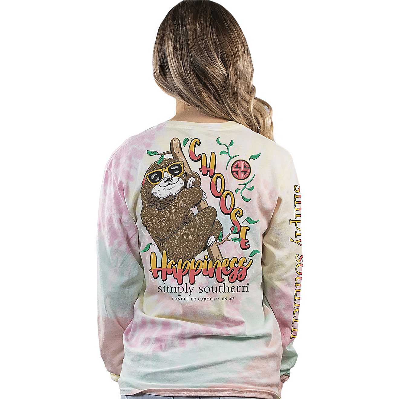 Simply Southern Women's Choose Happiness Sloth Long Sleeve T-Shirt                                                               - view number 1