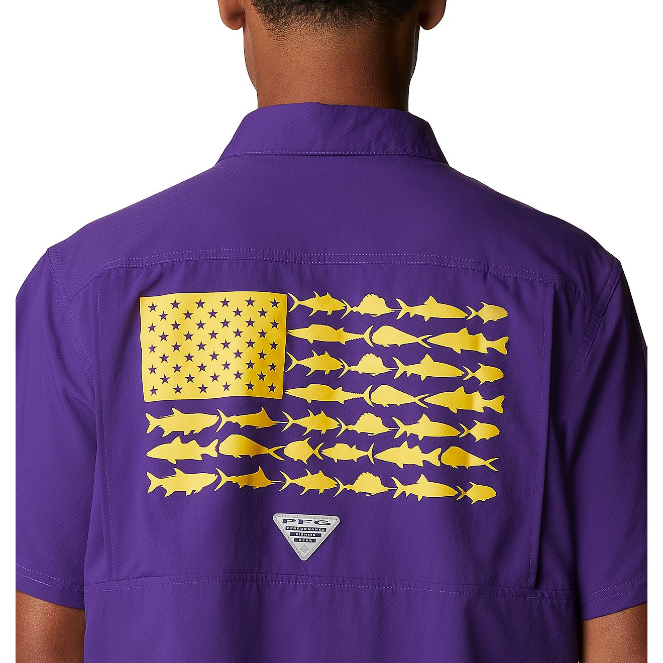 Columbia Sportswear Men's Louisiana State University Slack Tide Flag Camp Button Down Shirt                                      - view number 4