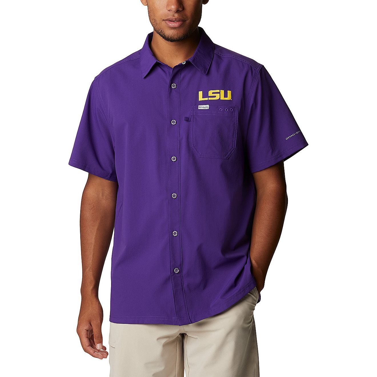 Columbia Sportswear Men's Louisiana State University Slack Tide Flag Camp Button Down Shirt                                      - view number 1