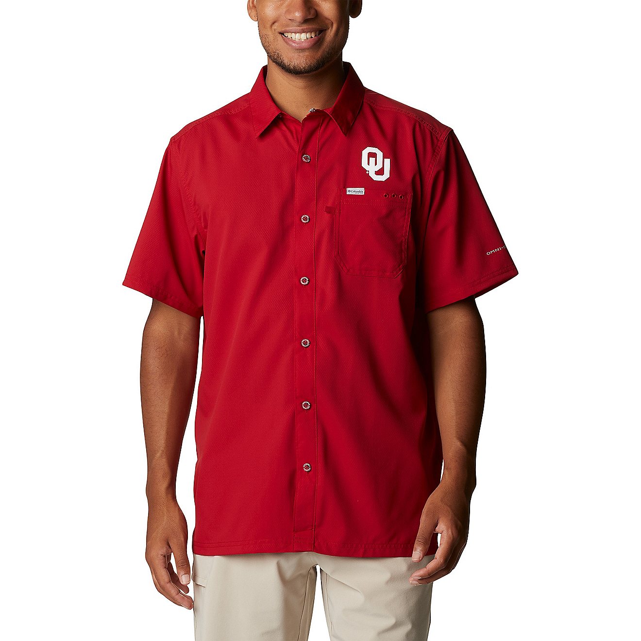 Columbia Sportswear Men's University of Oklahoma Slack Tide Flag Camp Button Down Shirt                                          - view number 1