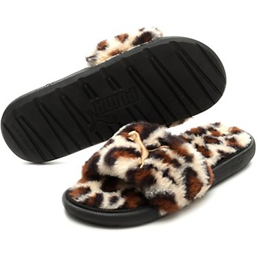 PUMA Women's Leopard Fluffy Cool Cat Slides