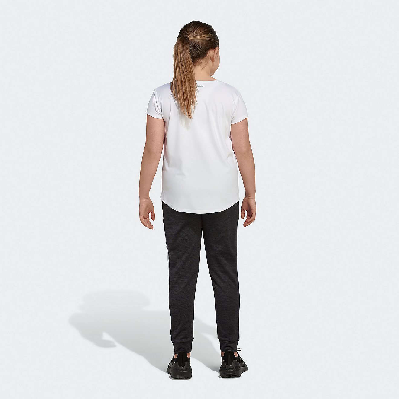 adidas Girls' AEROREADY Rainbow Logo Foil Extended Sizing Size Short Sleeve T-shirt                                              - view number 4