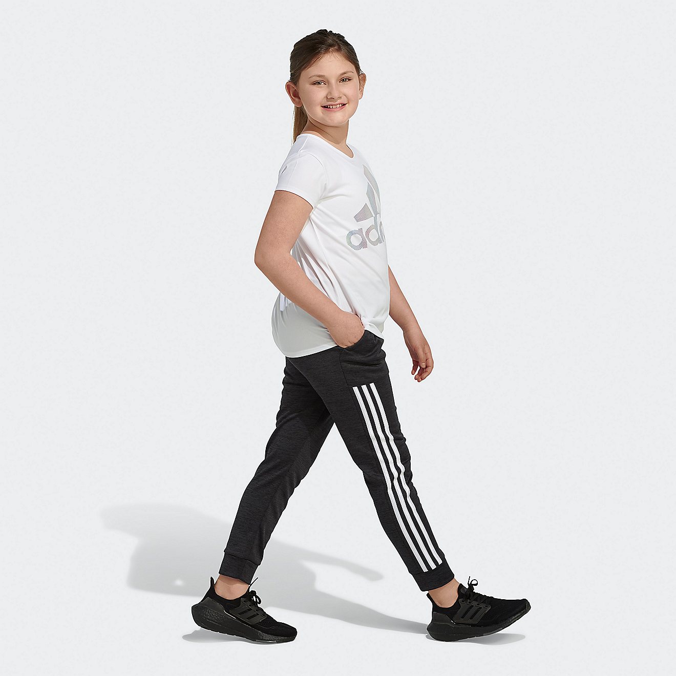 adidas Girls' AEROREADY Rainbow Logo Foil Extended Sizing Size Short Sleeve T-shirt                                              - view number 1
