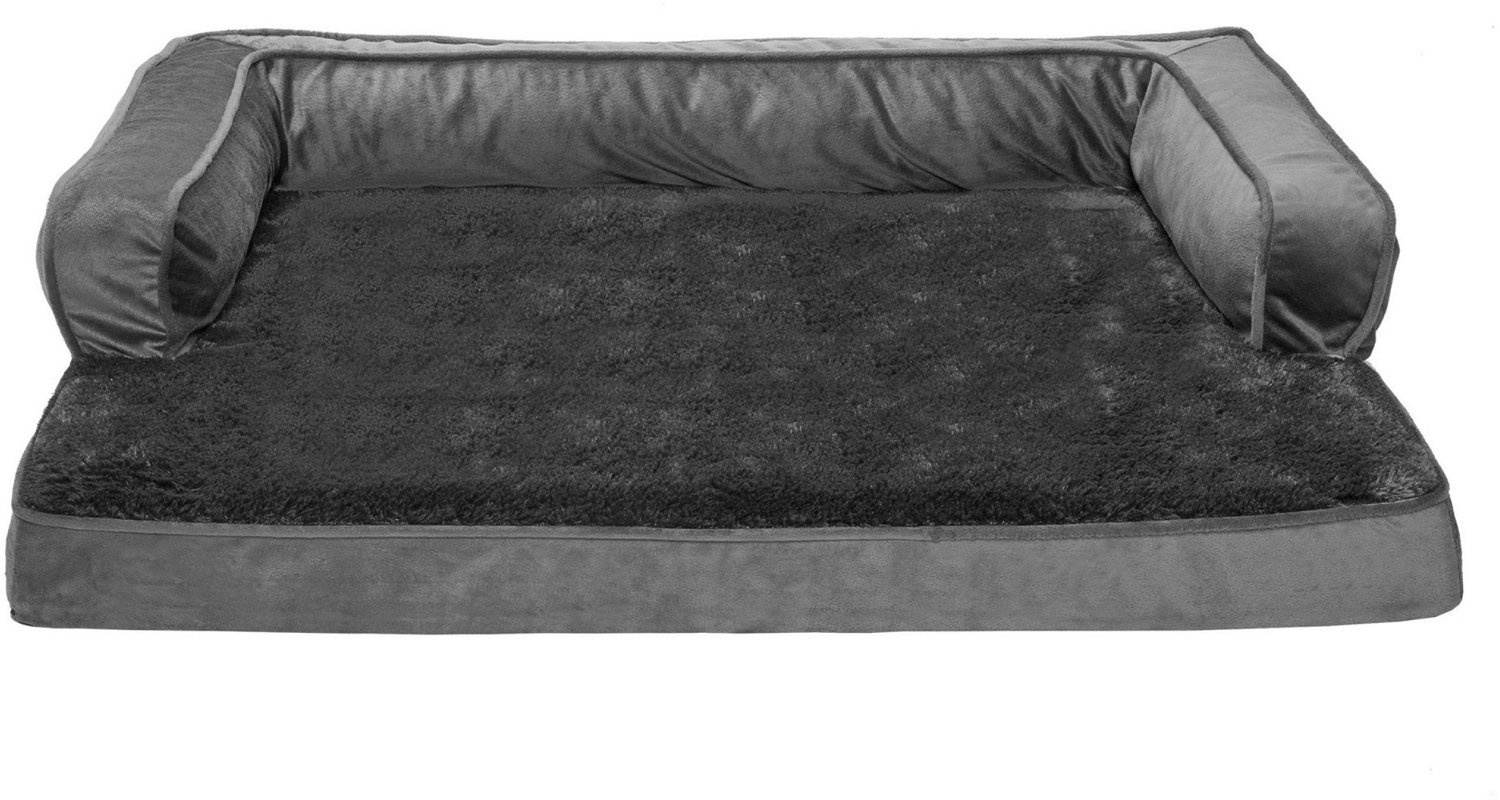 FurHaven Plush & Velvet Comfy Couch Orthopedic Sofa-Style Dog Bed - Large, Dark Gray